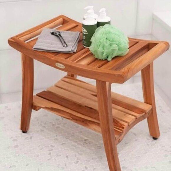 EcoDecors Harmony 24' Teak Shower Bench with Shelf And LiftAide Arms - BRAND NEW - Picture 3 of 5